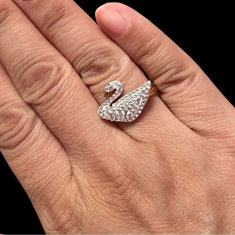Crystal Swan Gold Stainless Steel Ring